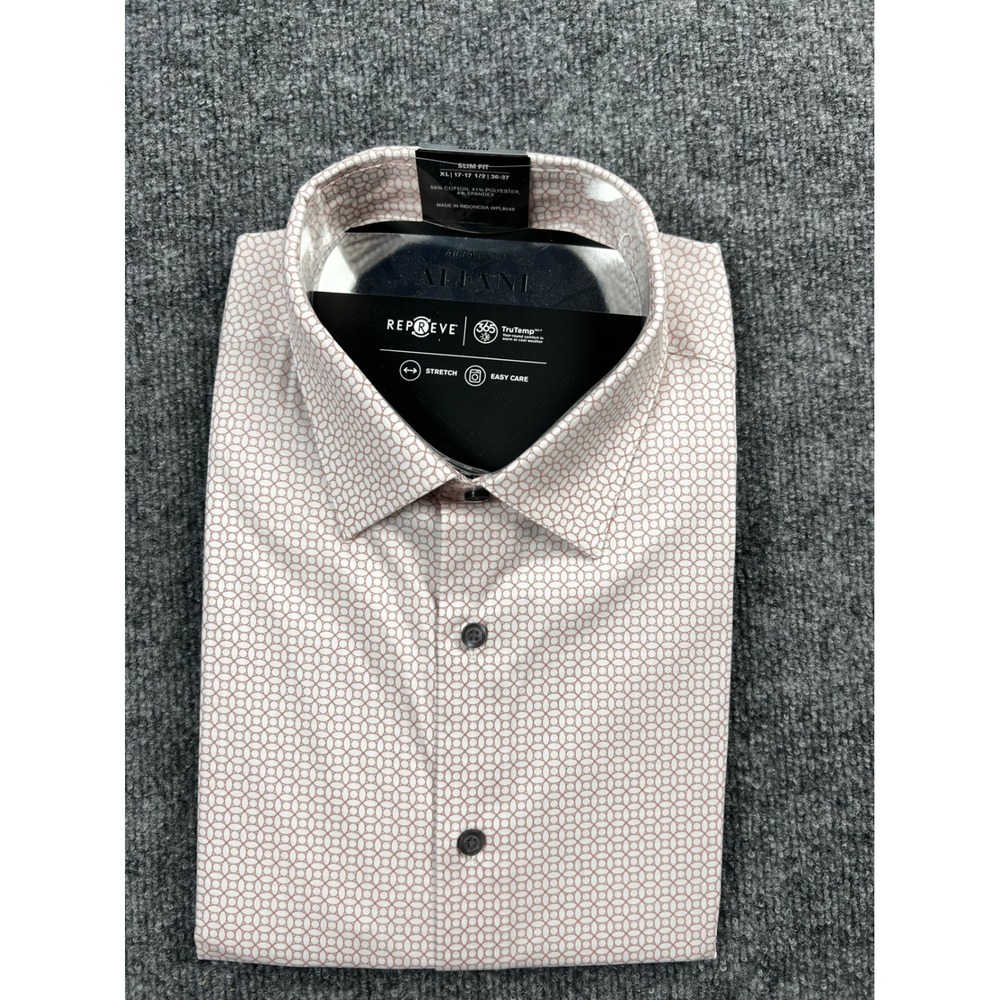 Alfani AlfaTech Slim Fit Dress Shirt XL 17.5 36/37 Pink Geometric TruTemp365 NEW